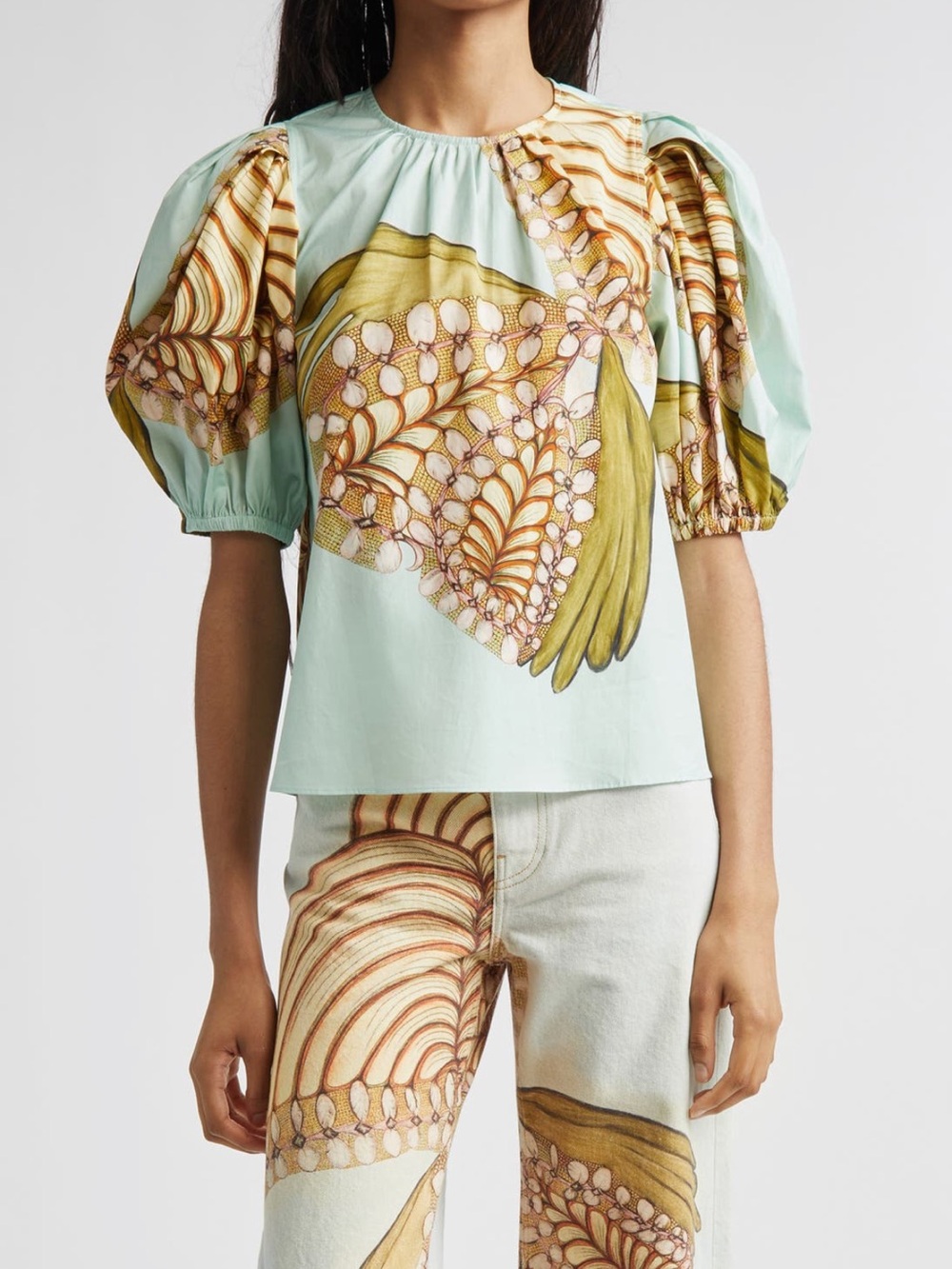 Brand NWT Ulla Johnson Ravena Puff Sleeve Top size 2 in Water Blossoms print - Picture 2 of 10